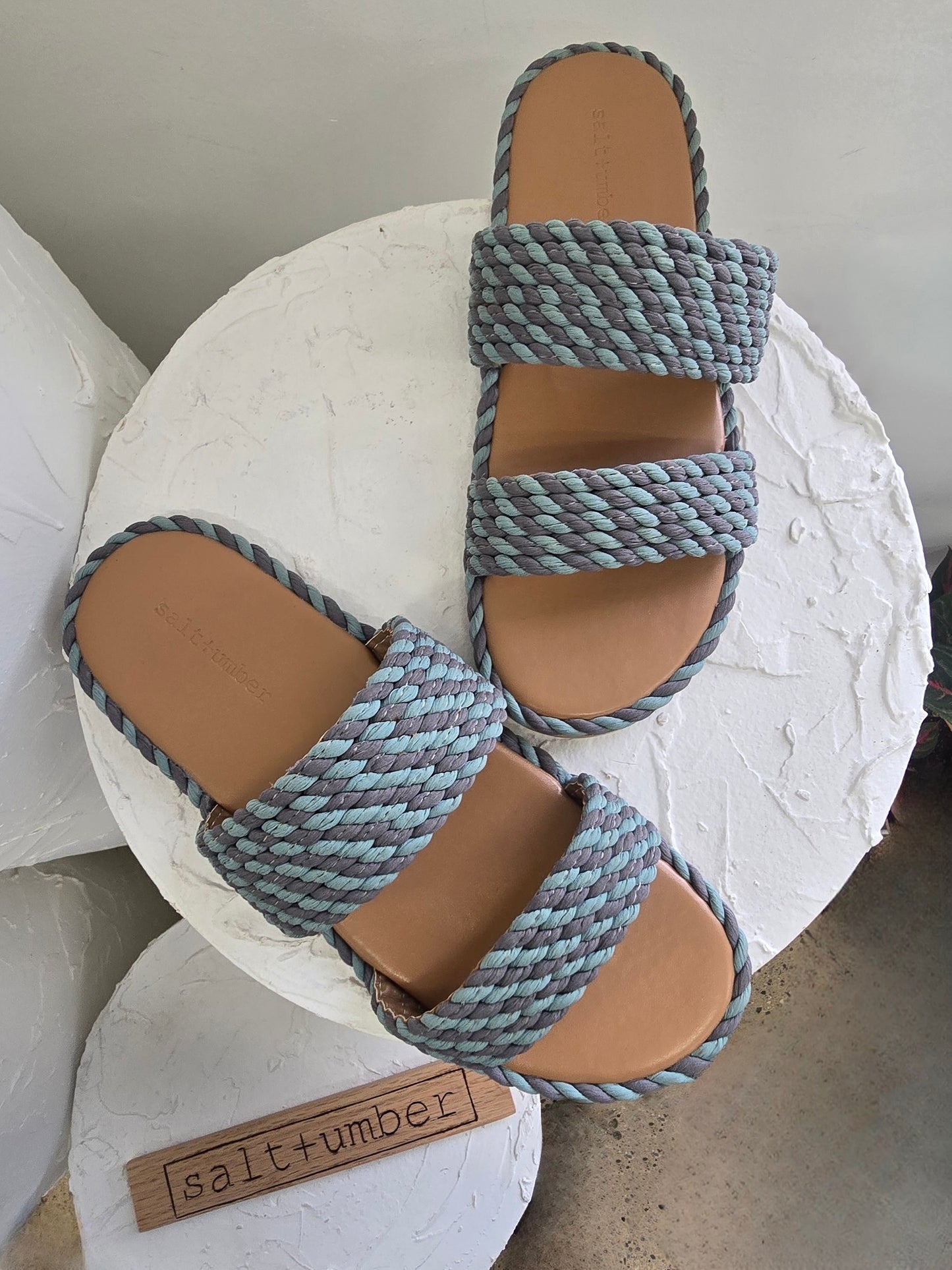 Savoy Double Strap Rope Slides in Dusk Blue