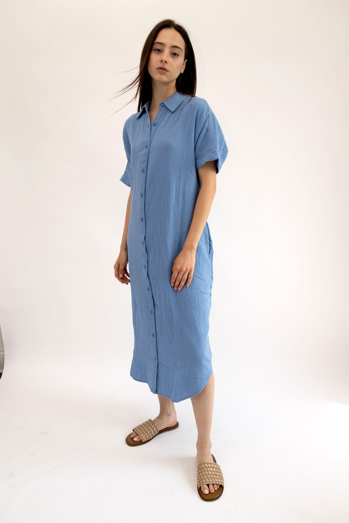 CAPRI - BLUE button down midi