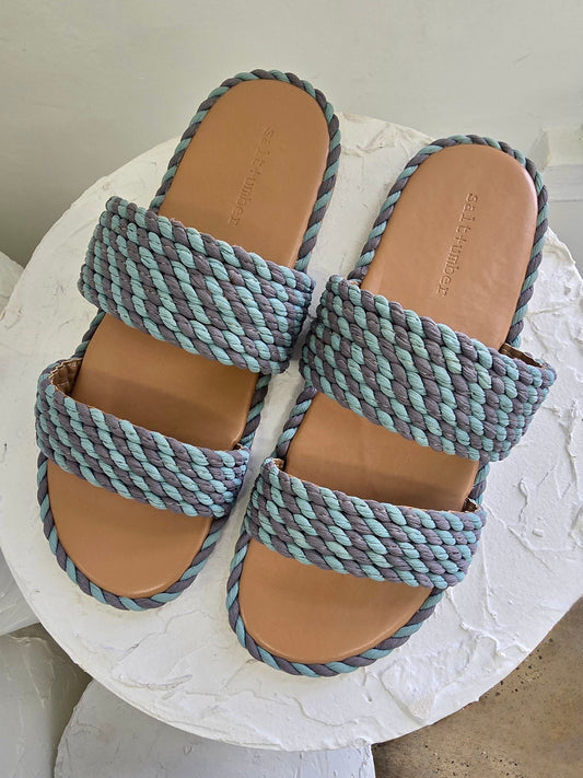 Savoy Double Strap Rope Slides in Dusk Blue