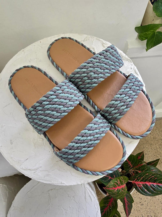 Savoy Double Strap Rope Slides in Dusk Blue