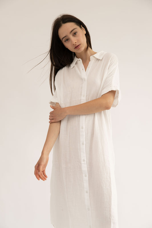 CAPRI - WHITE BUTTON DOWN MIDI DRESS