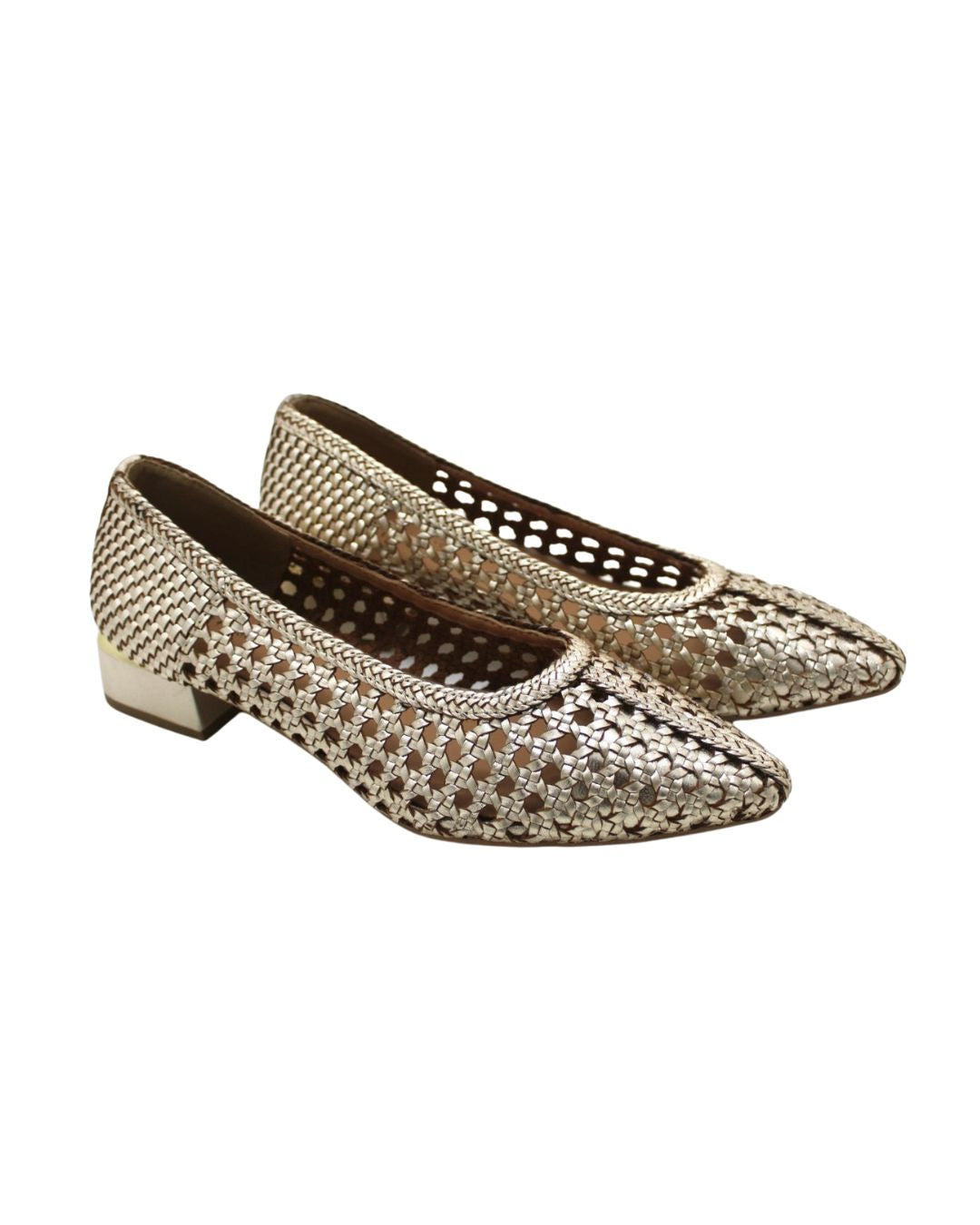 MOOREA-GOLD woven closed back pointy toe heel