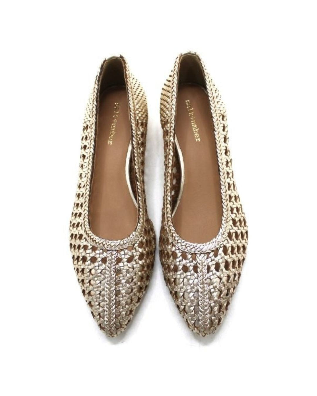 MOOREA-GOLD woven closed back pointy toe heel