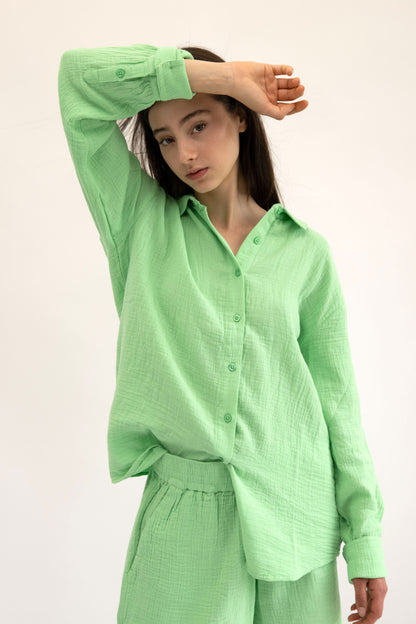 MAUI - LIME LONG SLEEVE BUTTON DOWN TOP