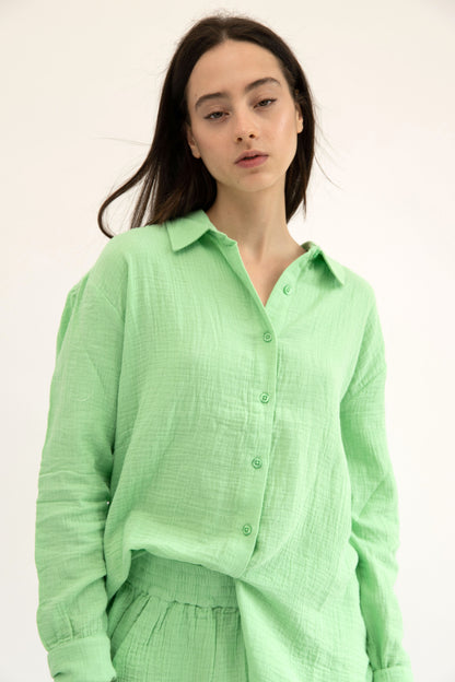 MAUI - LIME LONG SLEEVE BUTTON DOWN TOP