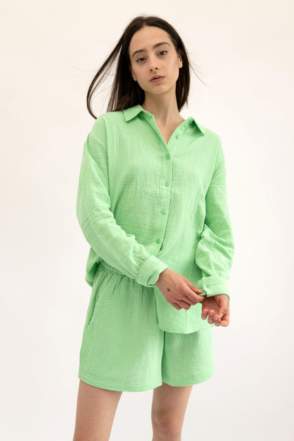 MAUI - LIME LONG SLEEVE BUTTON DOWN TOP