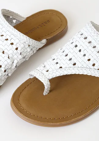 handwoven white leather toe loop sandal made in India- ATHENA by salt+Umber