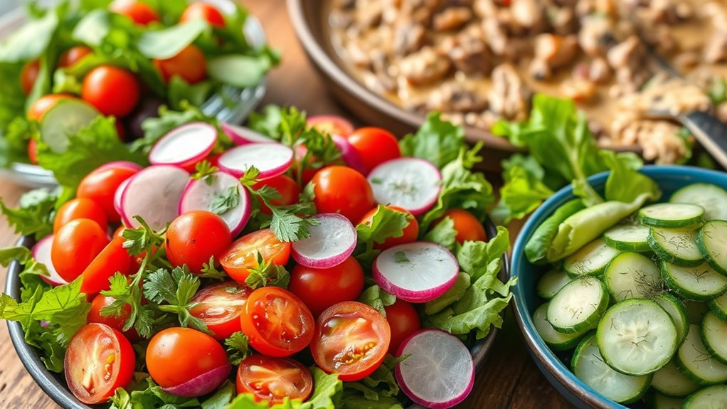 bright fresh salad contrasts