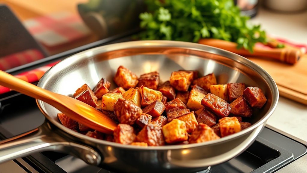 choose heavy bottomed skillet evenly