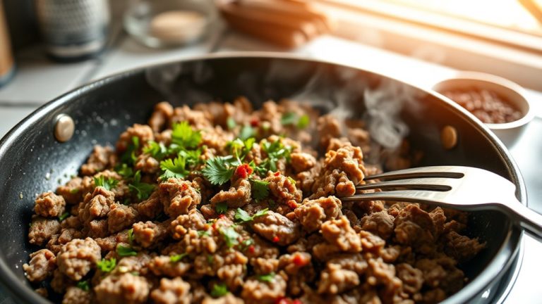 season ground beef with sausage spices