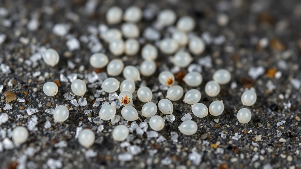 tiny shiny white eggs