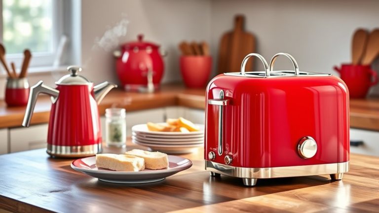 stylish red kitchen appliances