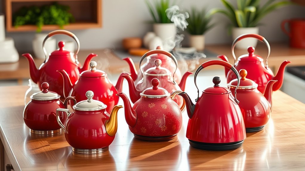 stylish red tea kettles