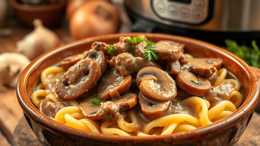 top slow cooker beef stroganoff